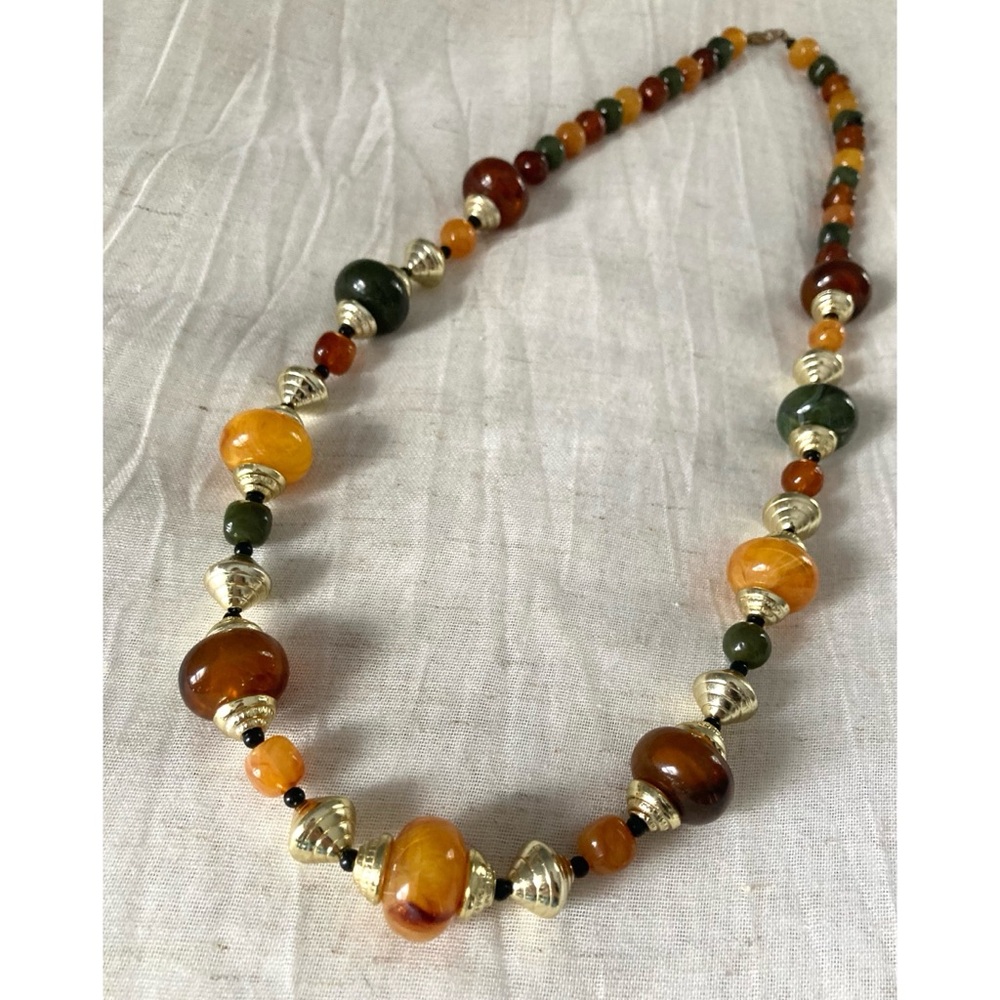 💐3/$12 Multicolor Warm Amber-Toned Acrylic & Goldtone Beaded Necklace